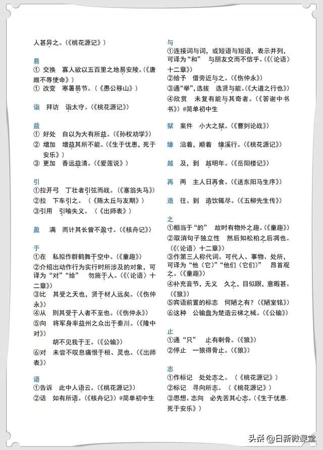 「初中语文 」3年文言文常用字解释汇总，超级实用（可下载打印）