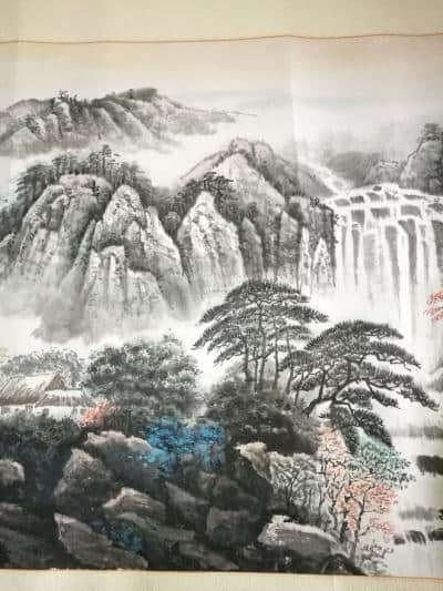 福建著名画家张子安山水镜片143x64