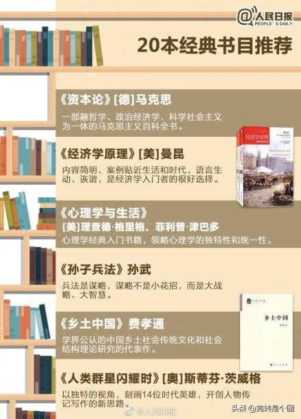 读书和没读书的差别，人民日报推荐的20本经典书目+50学科入门书